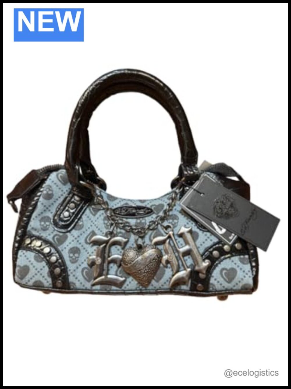 Faux Leather Satchel Crossbody Bag with Tattoo Print